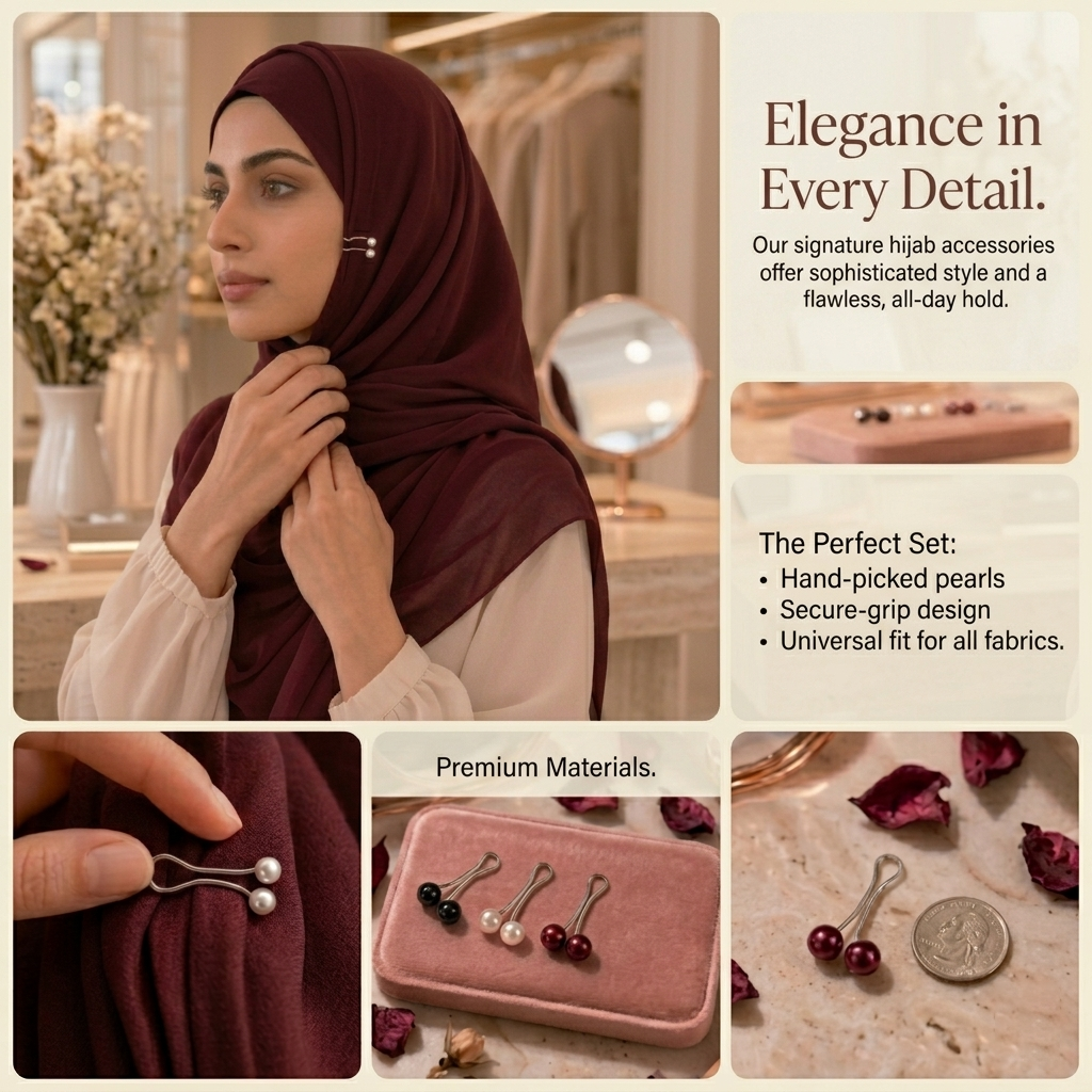 Ghayb Modesty Premium Pearl U Clips Set – Elegant Hijab Pins for Graceful Scarf & Shawl Styling